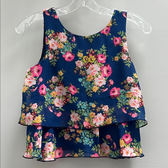 Floral Kids Tank Top - Blue and Pink - Picture 2 of 3